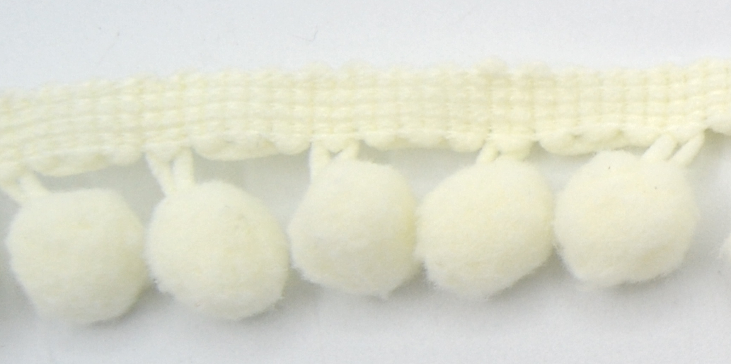Soft Pom Pom Fringe Trim - Cream 10mm