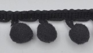 Soft Pom Pom Fringe Trim - Dark Grey 10mm
