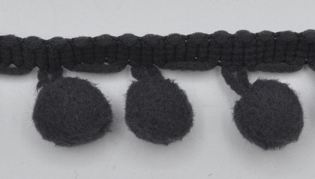 Soft Pom Pom Fringe Trim - Dark Grey 10mm