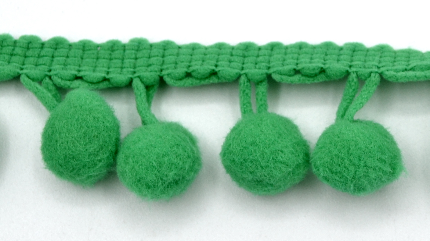 Soft Pom Pom Fringe Trim - Emerald 10mm