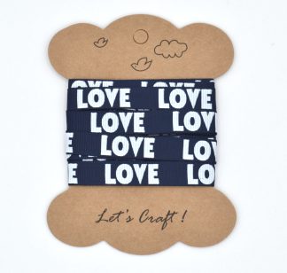 10mm x 1.5m Grosgrain Ribbon - Navy Love