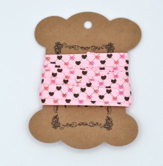 10mm or 15mm x 1.5m Grosgrain Ribbon - Pink with Hearts