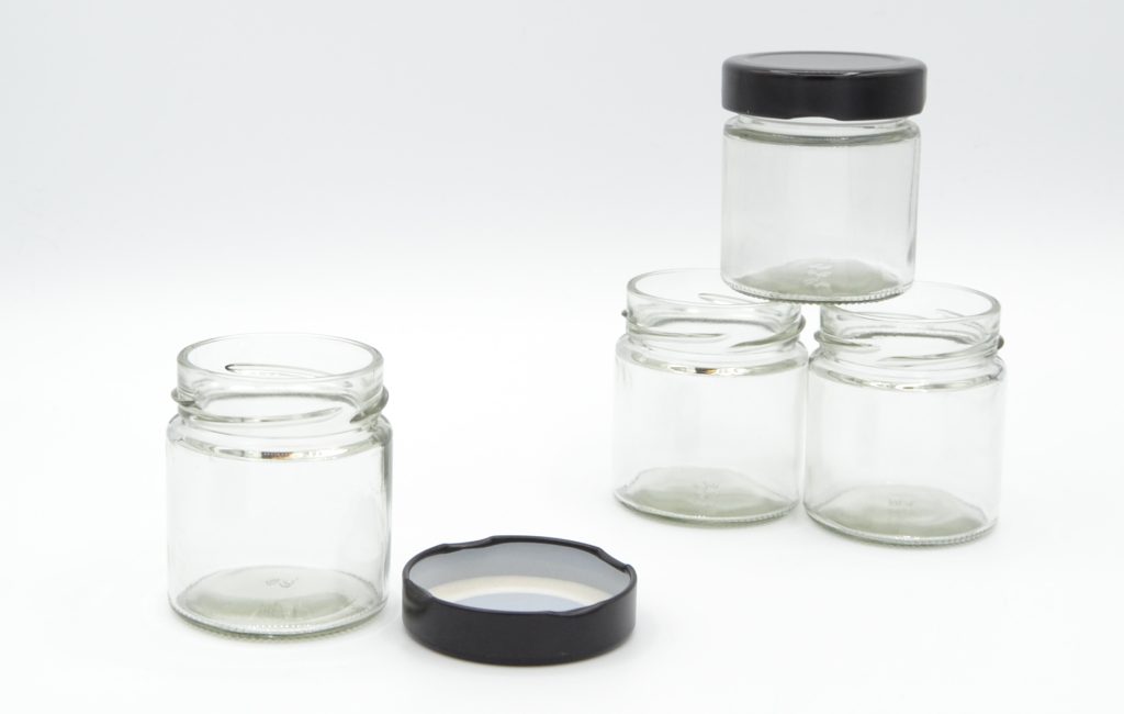 Round Glass Jars with Lids 100ml Glass Jars Black Lids Jam, Baking