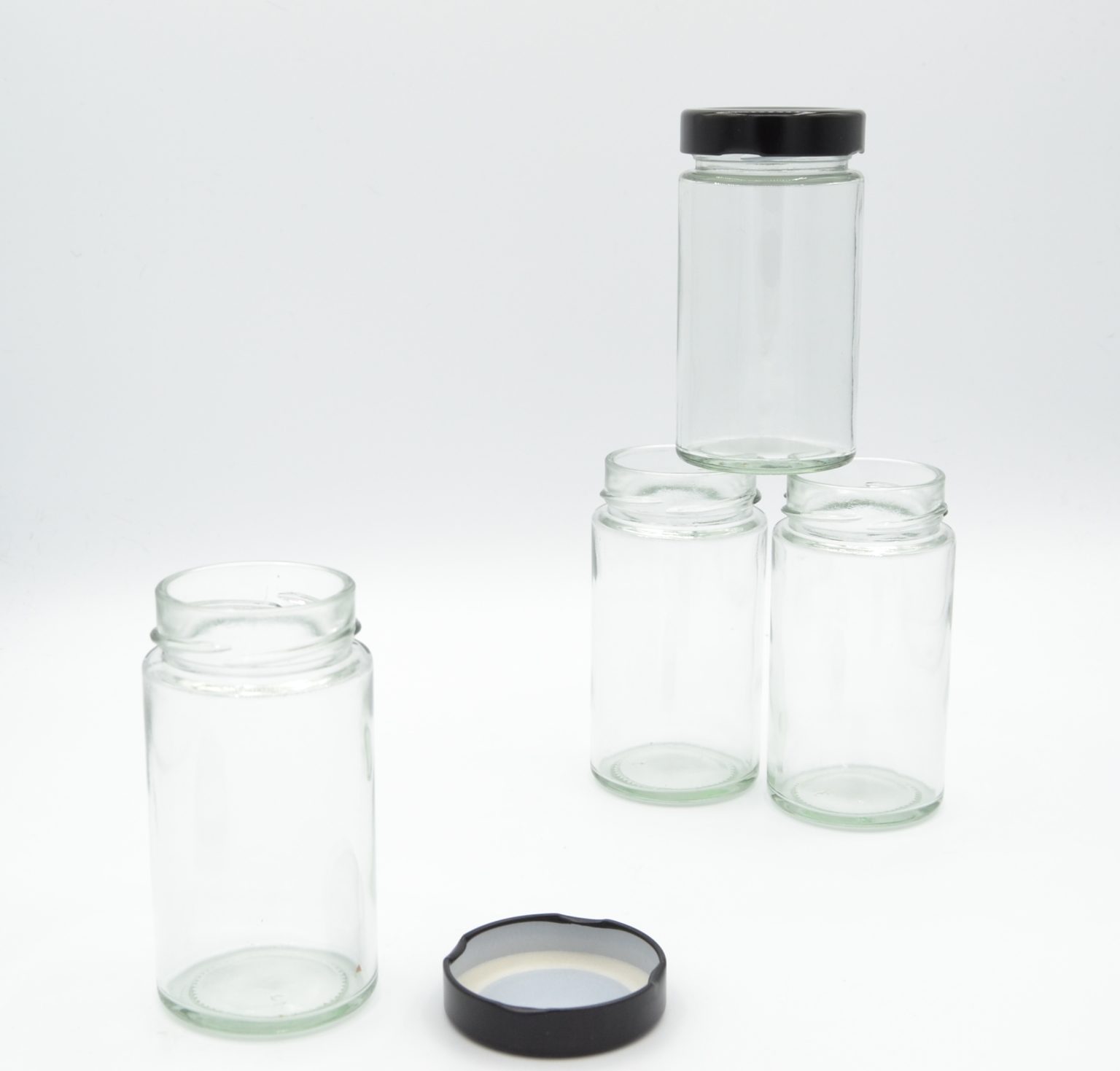 Round Glass Jars with Lids 200ml Glass Jars Black Lids Jam, Baking