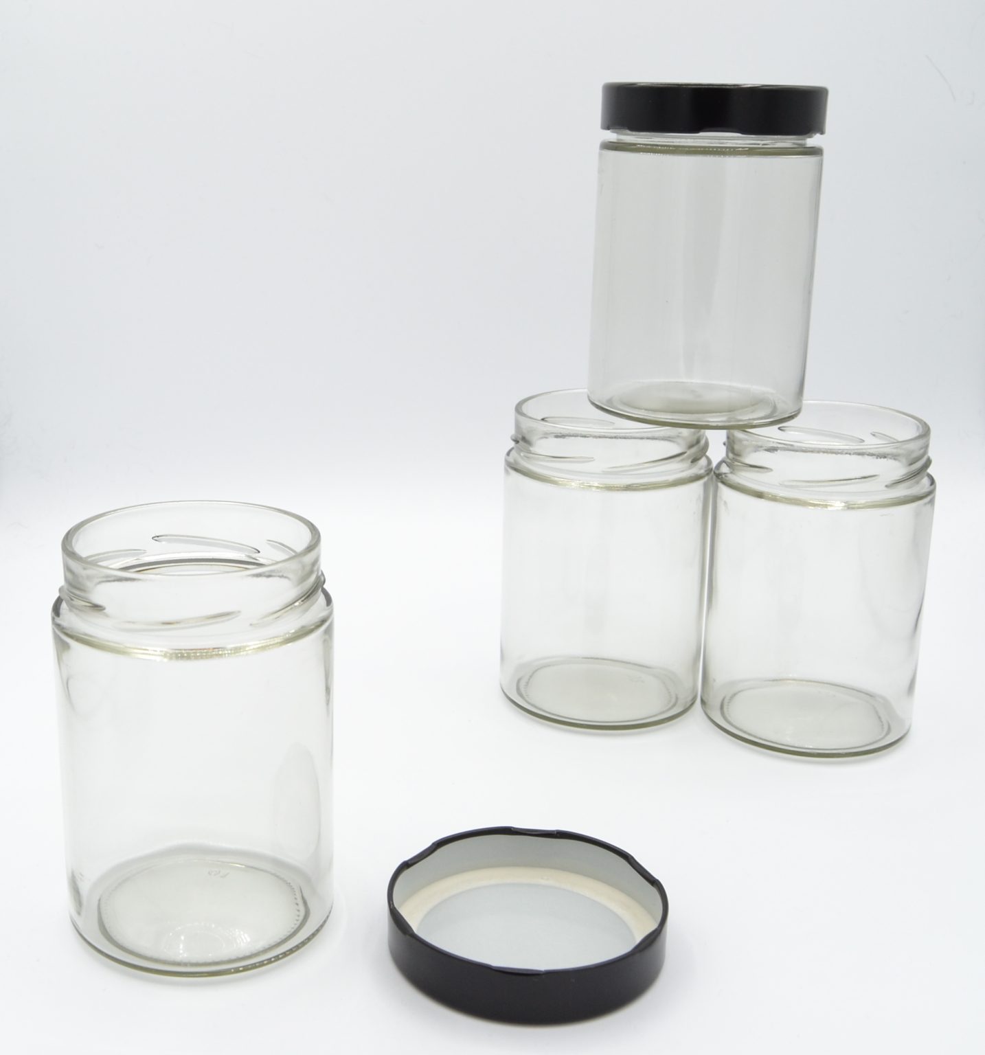 Round Glass Jars with Lids 200ml Glass Jars Black Lids Jam, Baking