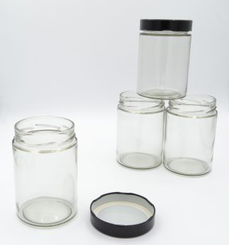 Round Glass Jars with Lids - 500ml Glass Jars -Black Lids - Jam, Baking, Storage, Bath Salts etc.