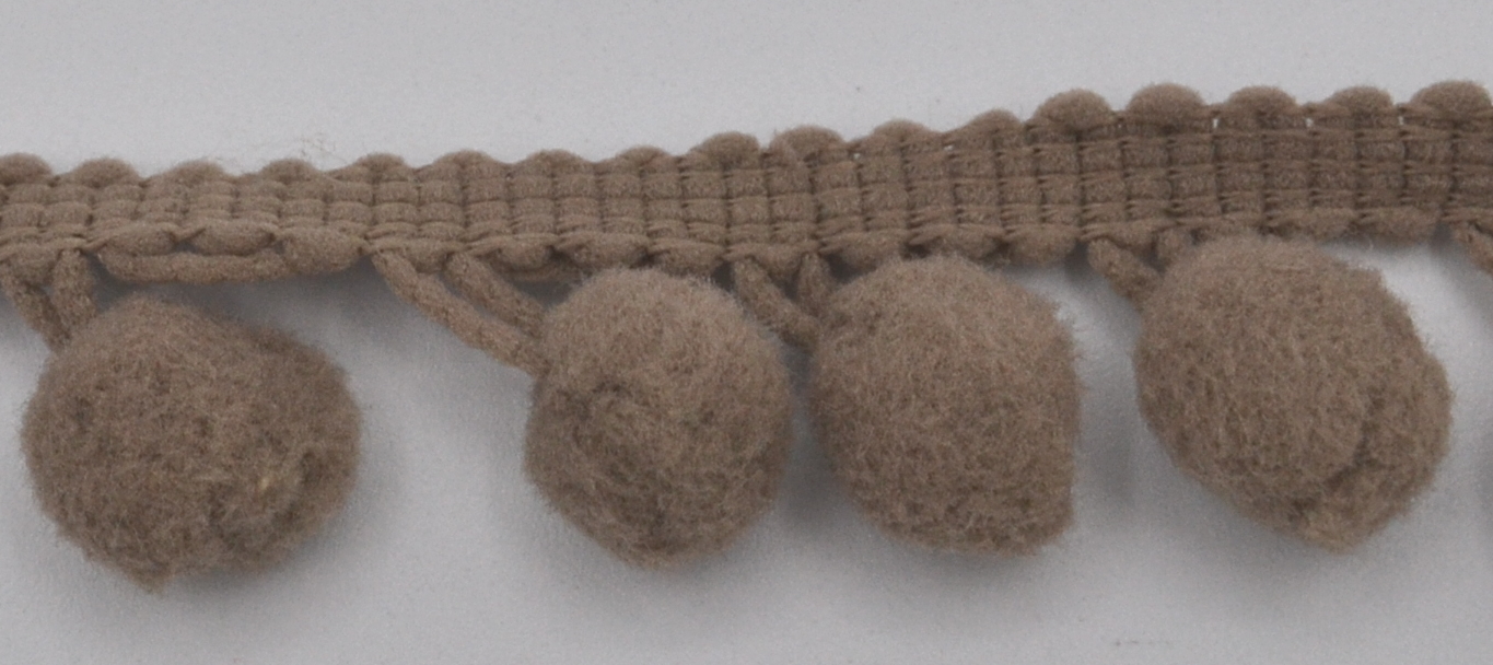 Soft Pom Pom Fringe Trim - Light Brown 10mm