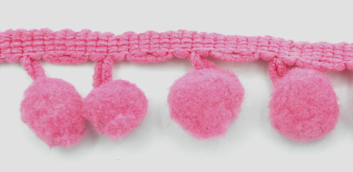 Soft Pom Pom Fringe Trim - Rose 10mm
