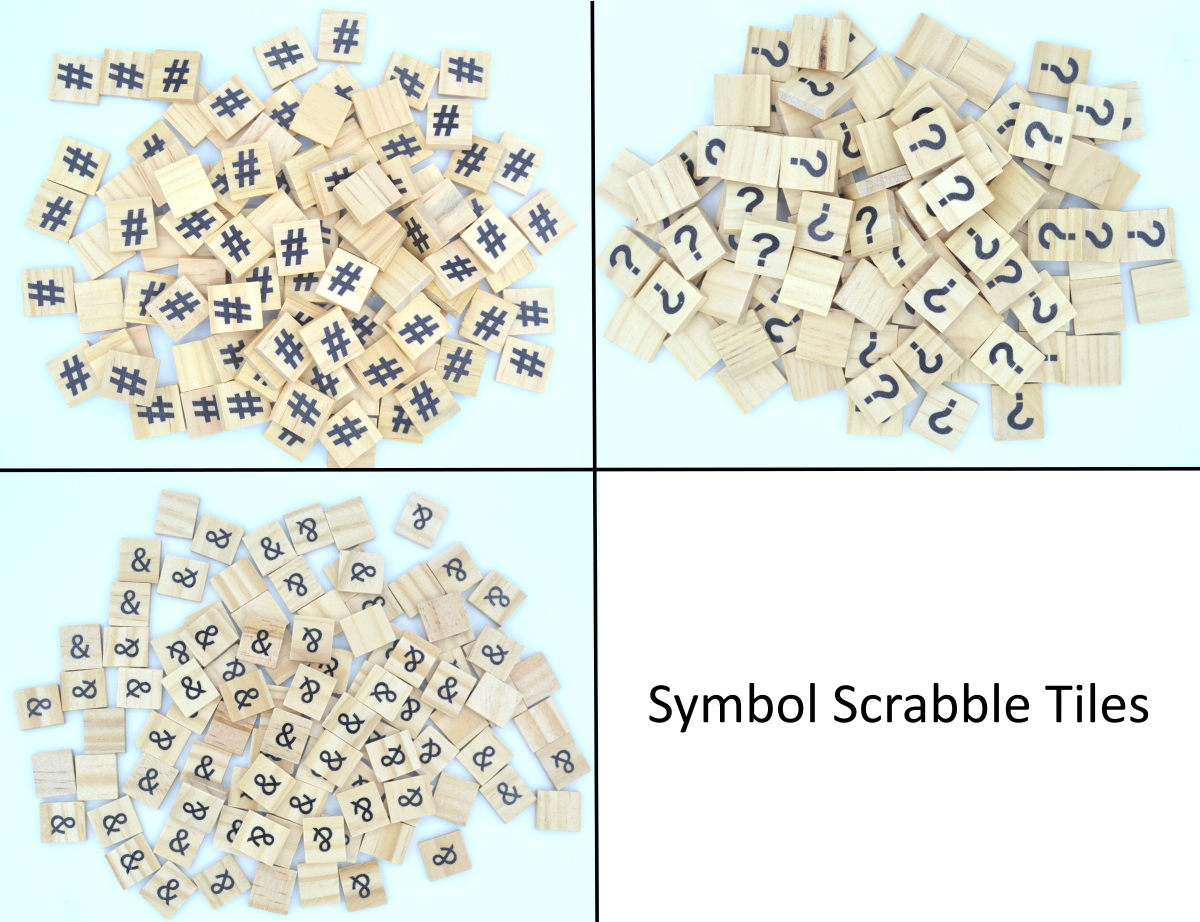 Pack of 10 - Mixed Symbol Scrabble Tiles - &, ?, #