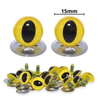 15mm Yellow Cat Crystal Eyes with Metal Backs