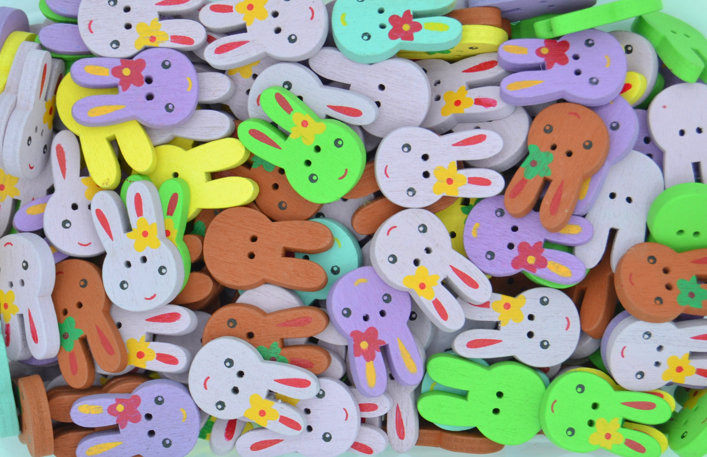 Childrens Character Printed Wooden Buttons (Bunny with Bow Type 1 - 25mm)