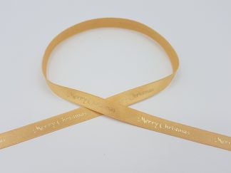 25mm Printed Single Satin Ribbon - Christmas Gold