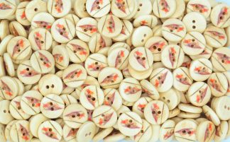 Natural Wooden Buttons - 15mm Natural Buttons Robin on a Branch