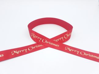 25mm Printed Single Satin Ribbon - Christmas Red