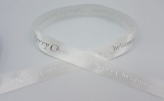 25mm Printed Single Satin Ribbon - Christmas White