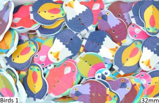 Wooden Printed Buttons (Mixed Birds Type 1, 32mm)