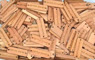 Handmade Wooden Tags 4 - Handmade Product Tags/Garment Labels - Sew on - Knit Crochet