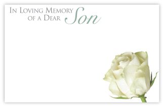 In Loving Memory Son (White Rose) - 60mm x 90mm Florist Cards