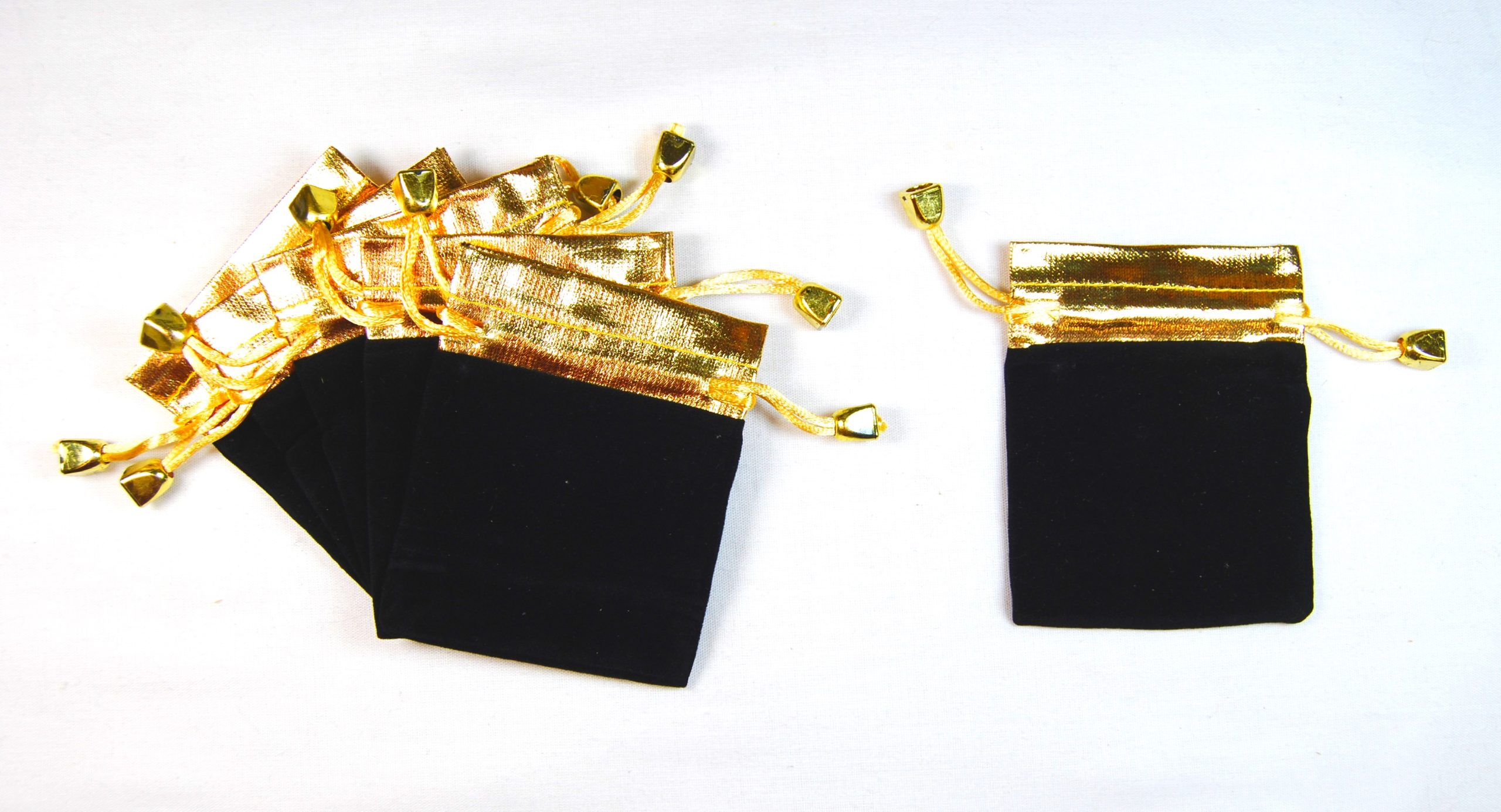 7cm x 9cm Black with Golden Top Straight Velvet Pouches - Jewellery Gift Bags