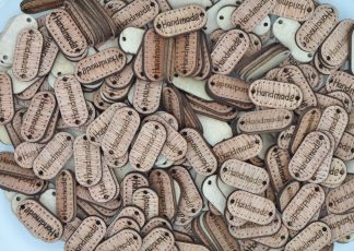 Handmade Wooden Tags 6 - Handmade Product Tags/Garment Labels - Sew on - Knit Crochet