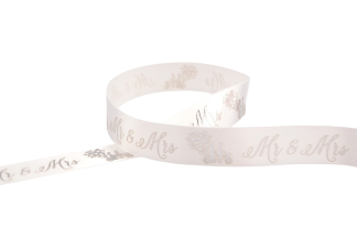 Mr & Mrs White/Silver (14743) 25mm - Wedding Ribbon
