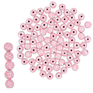 Hot Pink with Hearts 16mm x 15mm (4mm Hole) - Wooden Printed Beads