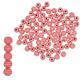 Red with XOXO 16mm x 15mm (4mm Hole) - Wooden Printed Beads