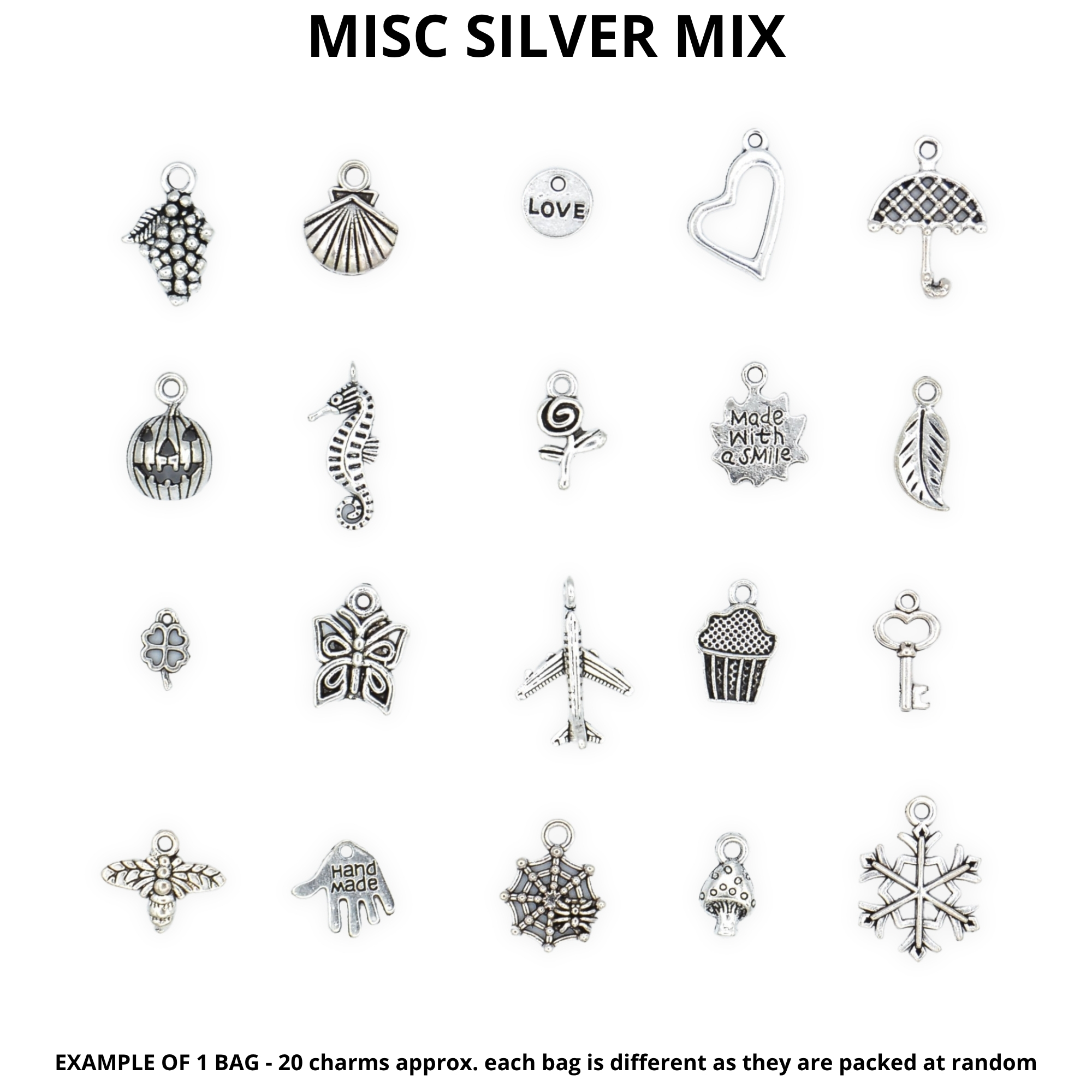 Misc Silver Mix - Mini Metal Charms - Image 3