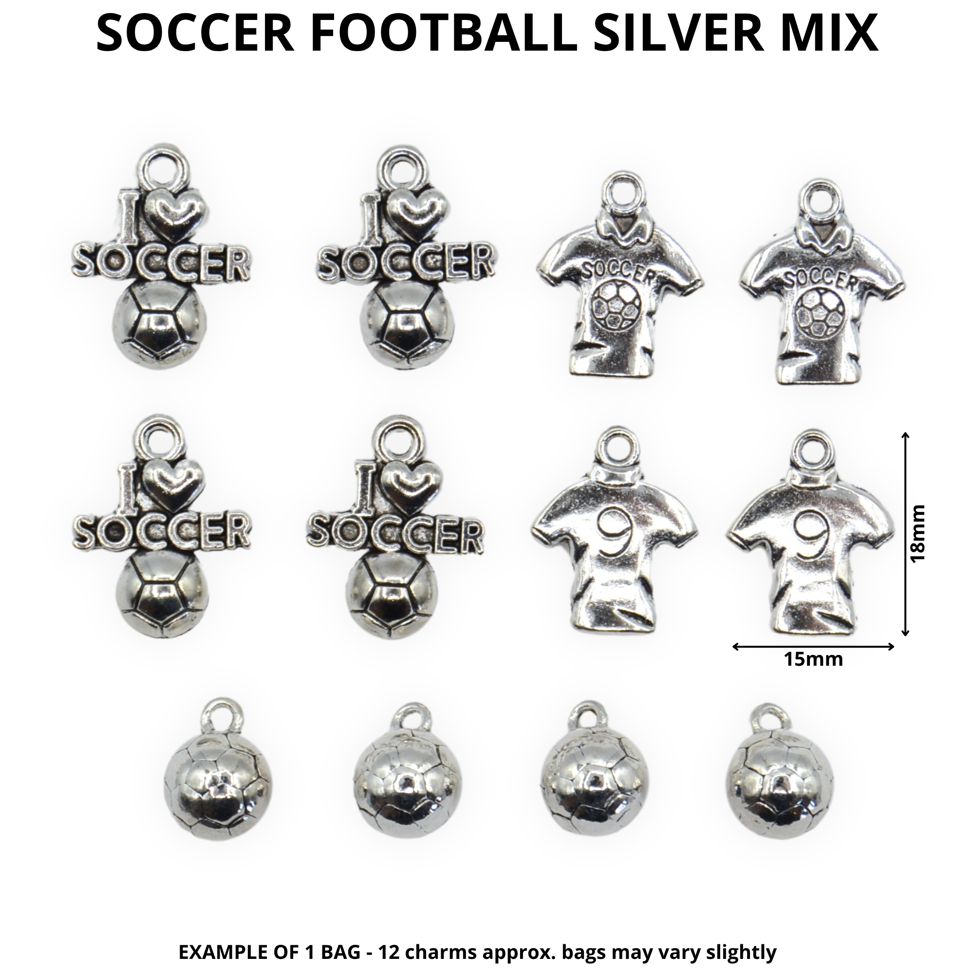 Soccer Football Silver Mix - Mini Metal Charms - Image 3