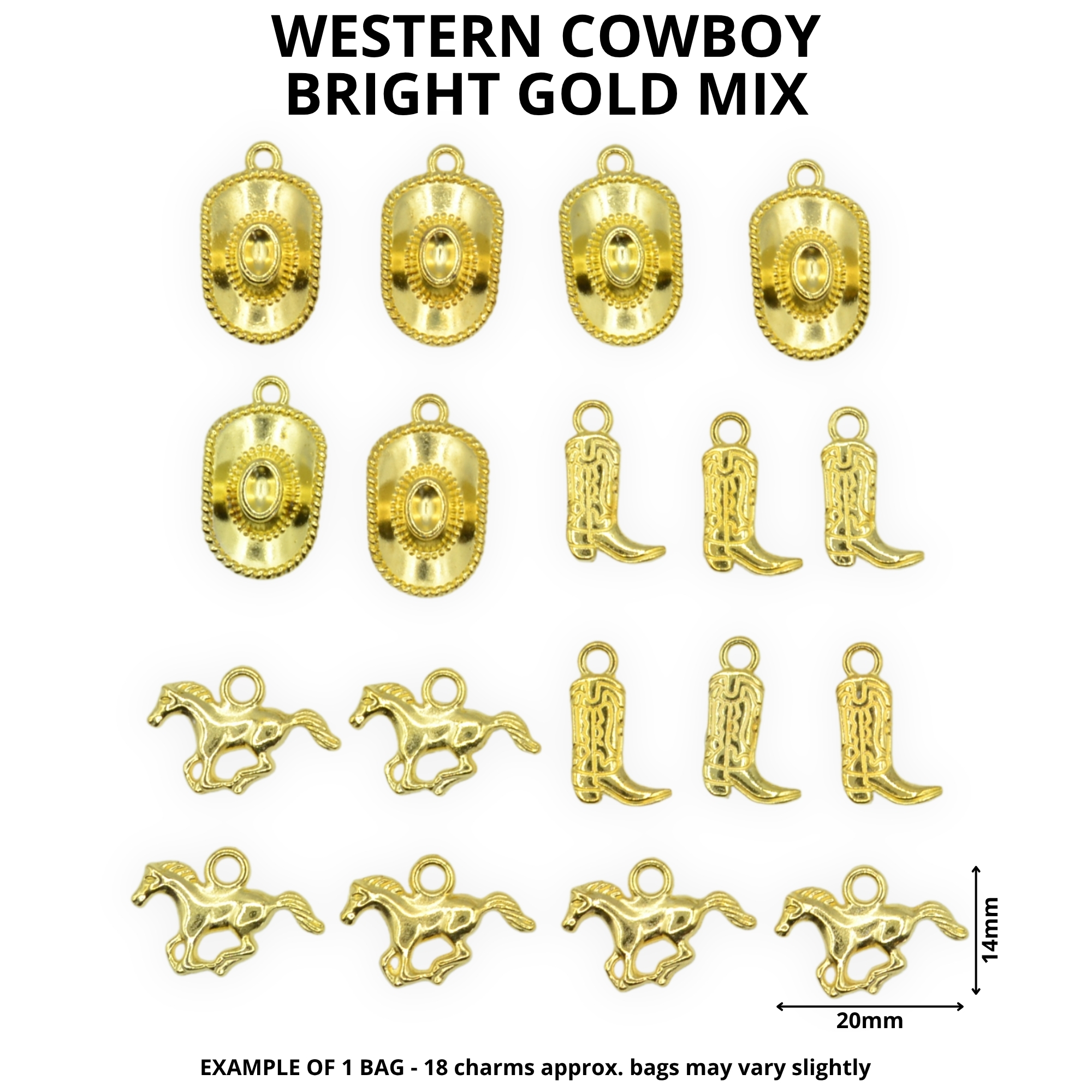 Western Cowboy Bright Gold Mix - Mini Metal Charms - Image 3