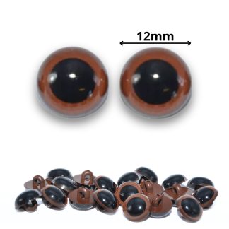Sew On - 12mm Brown Half Round Button Eyes for Teddy Bear/Animal Soft Toy Making