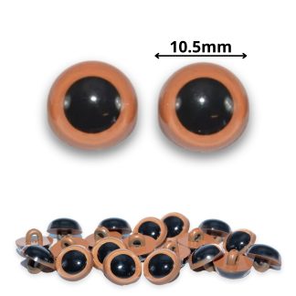 Sew On - 10.5mm Tawny Brown Half Round Button Eyes for Teddy Bear/Animal Soft Toy Making