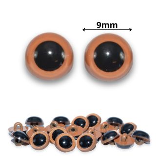 Sew On - 9mm Tawny Brown Half Round Button Eyes for Teddy Bear/Animal Soft Toy Making