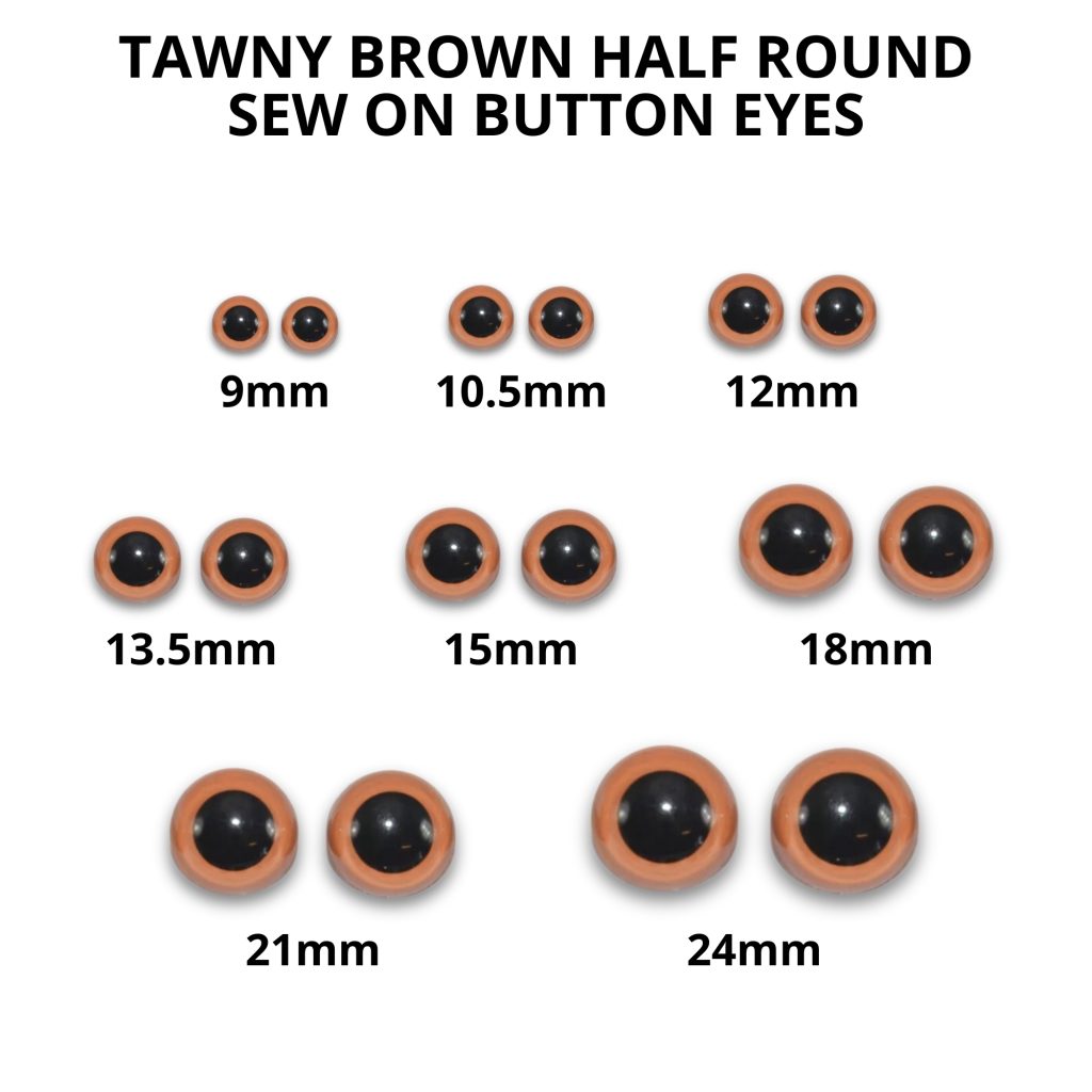 Buton Rounded Eyes Sew On - 15mm Tawny Brown Half Round Button Eyes for Teddy Bear/Animal ...