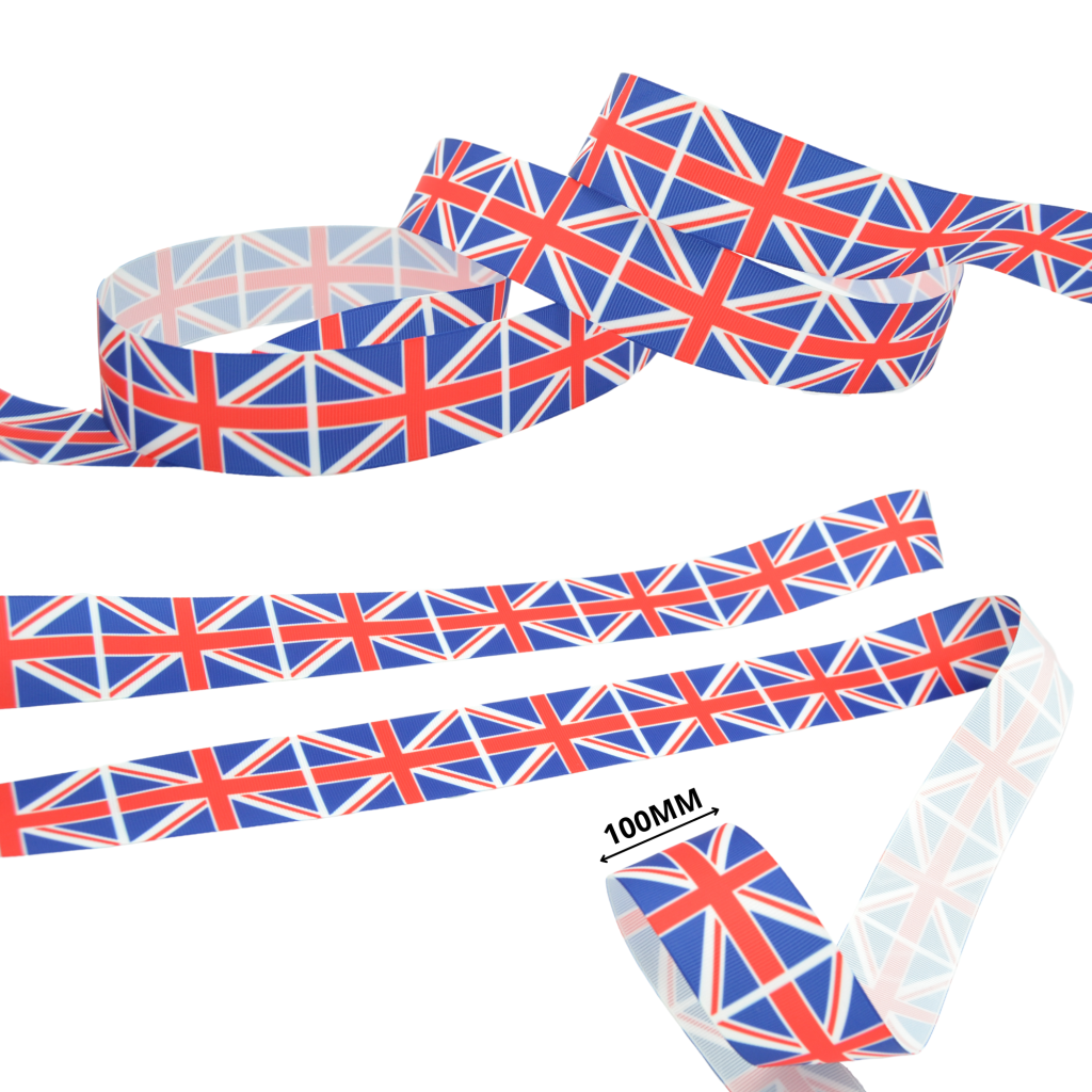 Union Jack Flag 100mm Grosgrain Ribbon CelloExpress