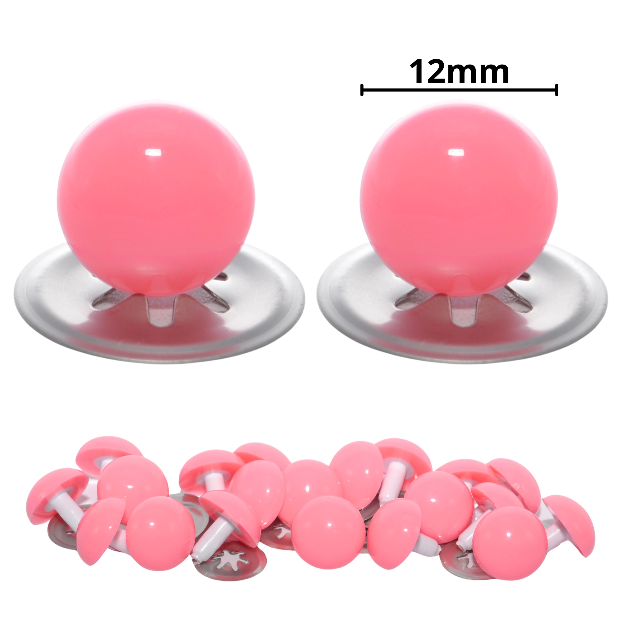 12mm Solid Pink Eyes with Metal Backs