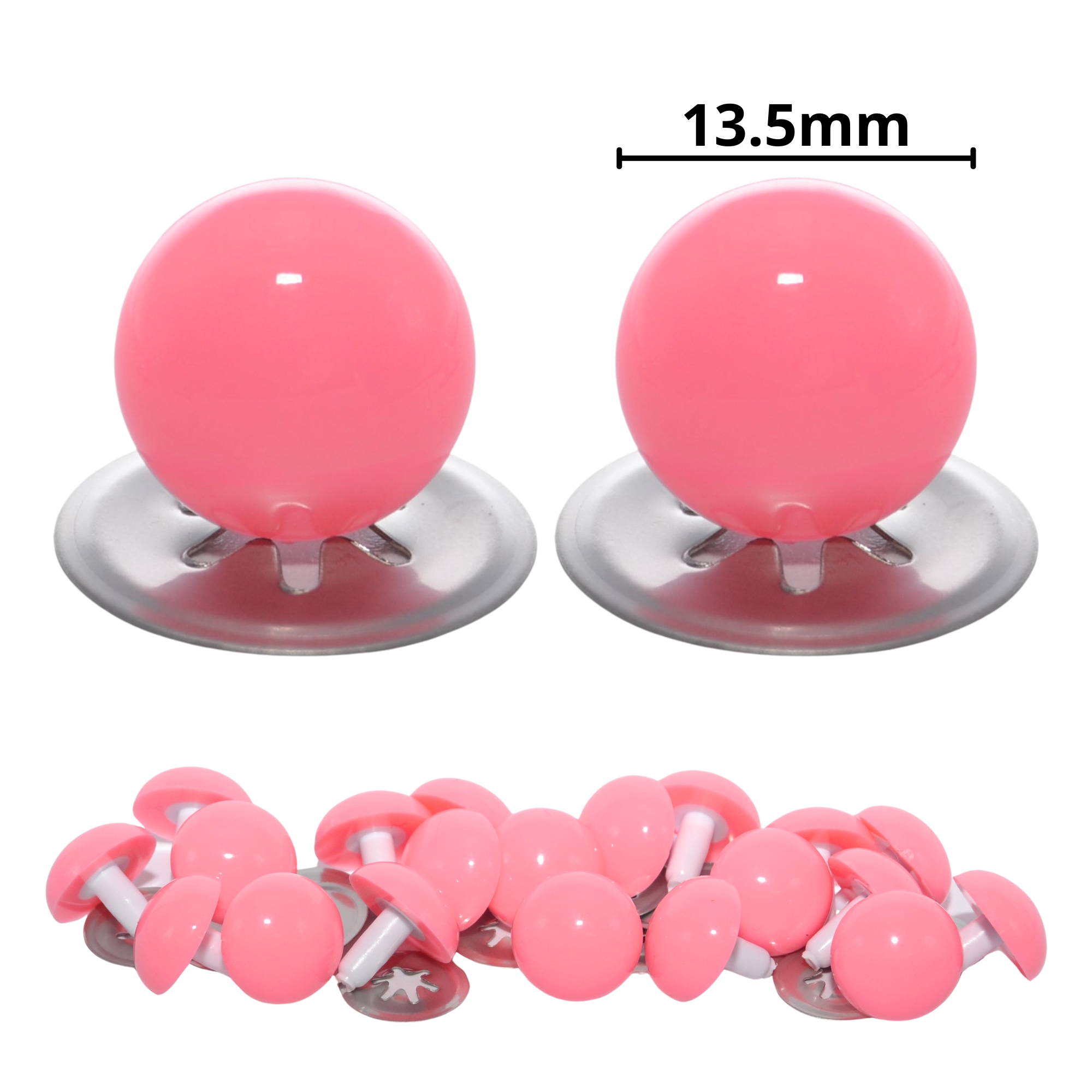 13.5mm Solid Pink Eyes with Metal Backs