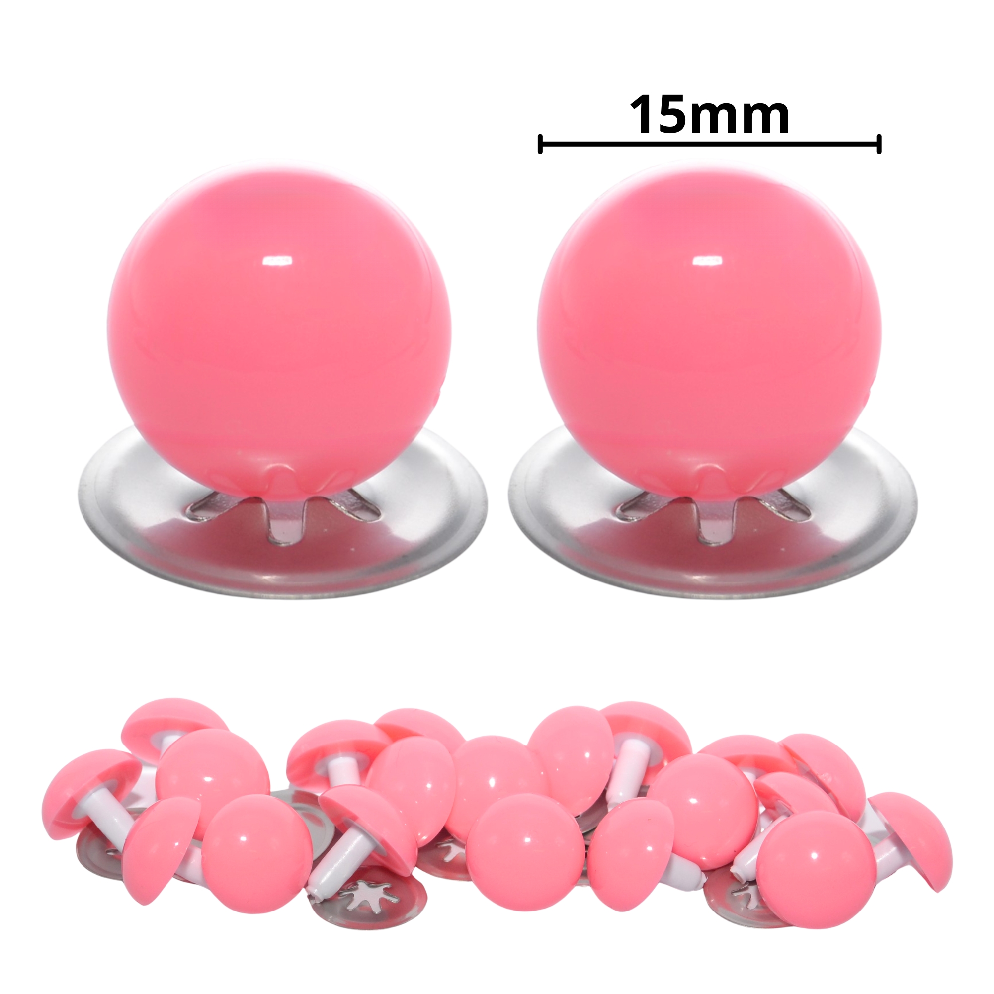 15mm Solid Pink Eyes with Metal Backs