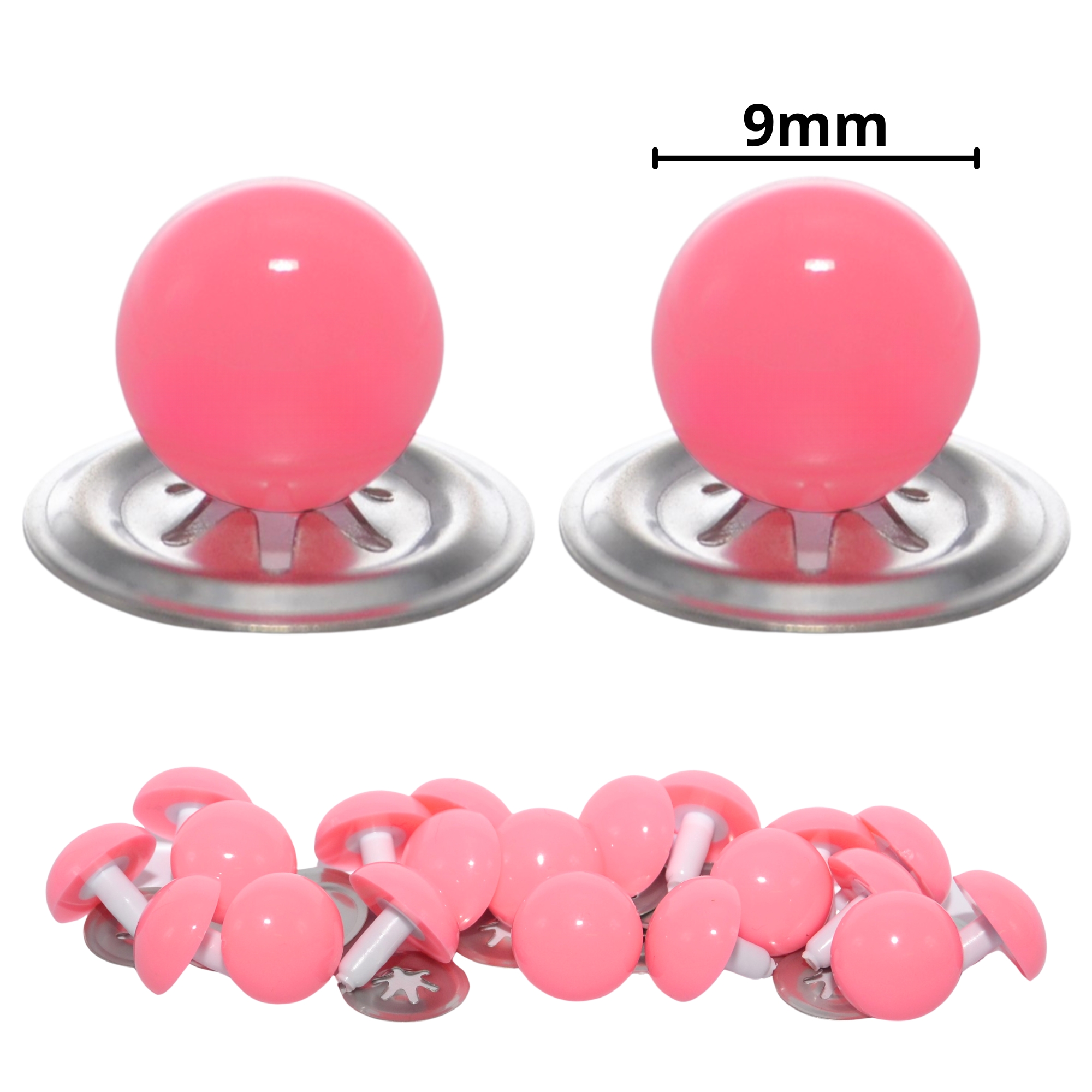 9mm Solid Pink Eyes with Metal Backs