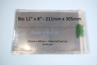 Biodegradable 12" x 8" - 211mm x 305mm + 30mm Self Seal Flap -  Bio PLA Photomount Display Bags 30 Micron - Large Cello