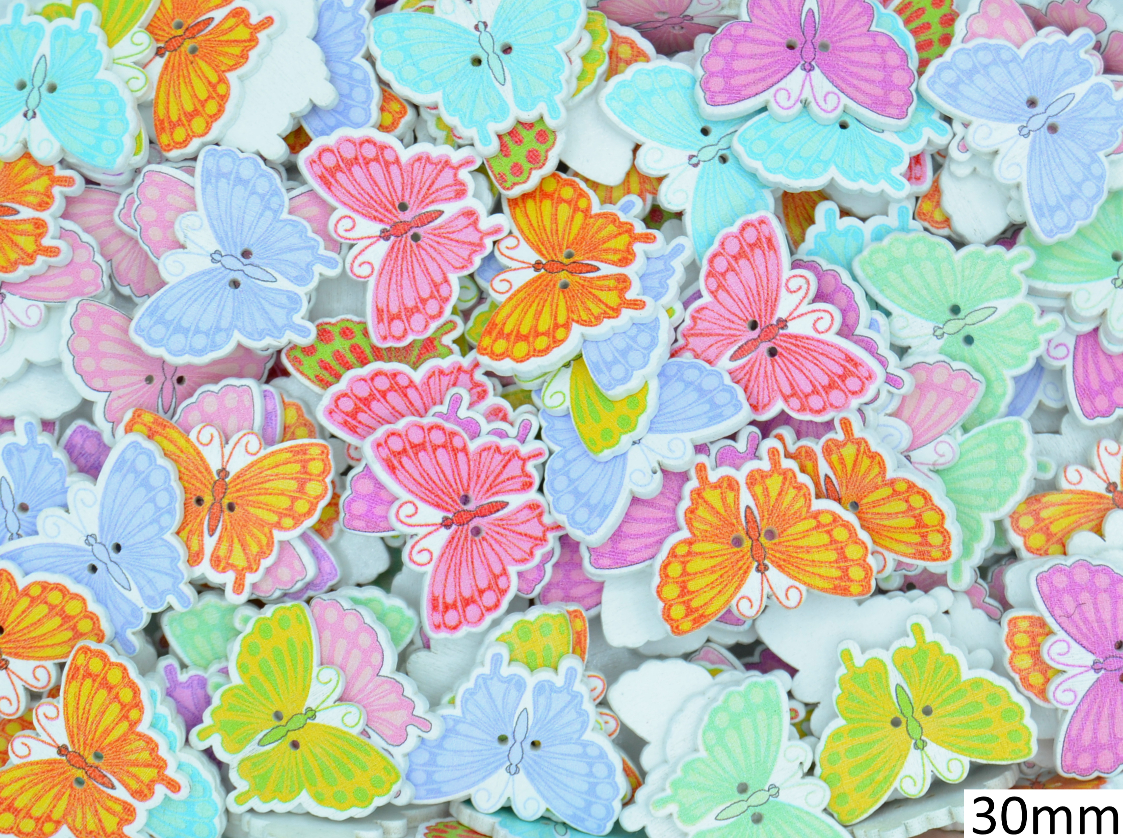 Wooden Printed Buttons (Butterflies Type 6, 30mm)