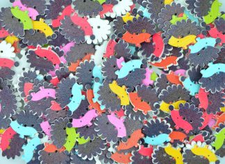 Childrens Character Printed Wooden Buttons - Hedgehog Type 2 (25mm)