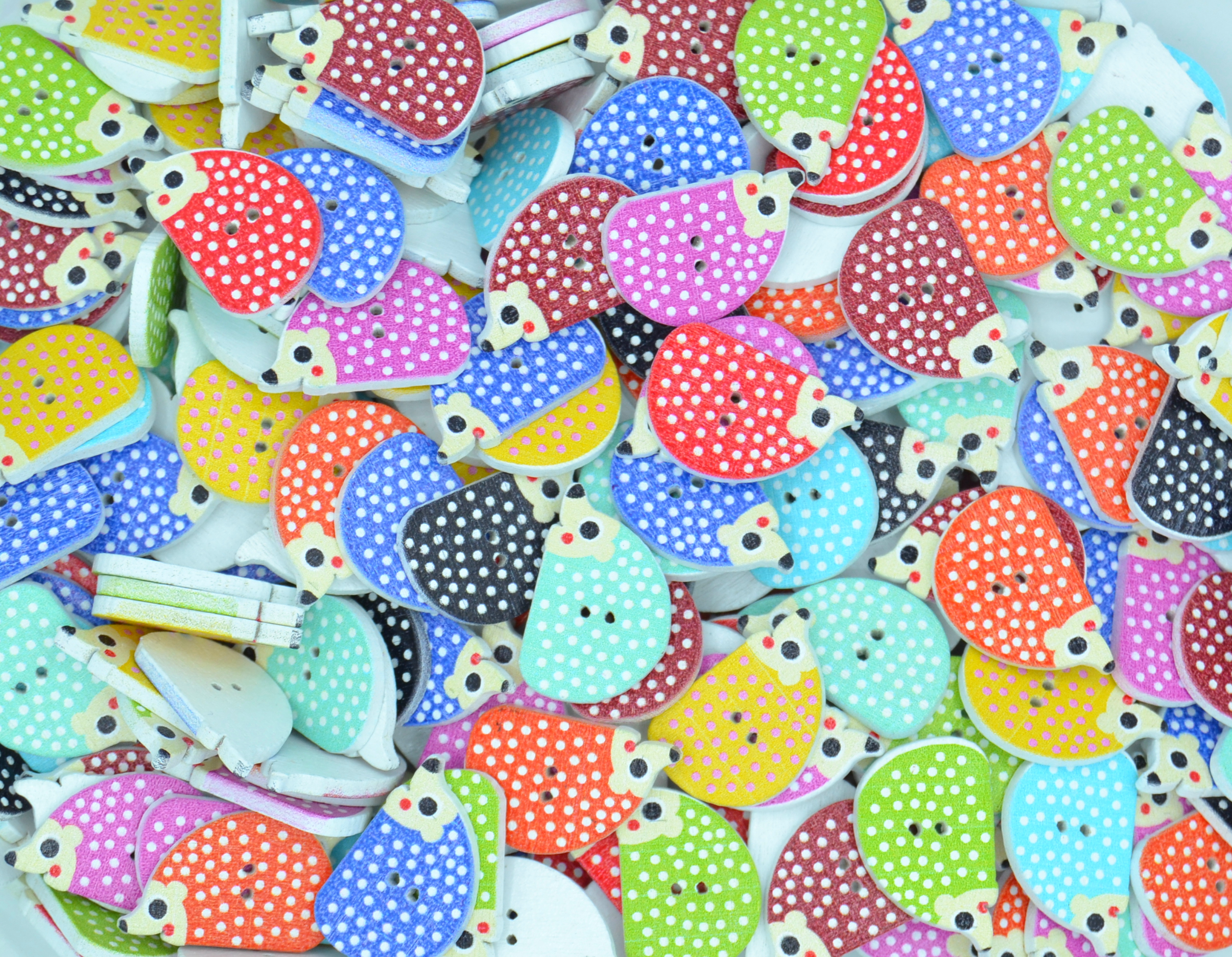 Childrens Character Printed Wooden Buttons (Hedgehog Type 3 - 25mm)