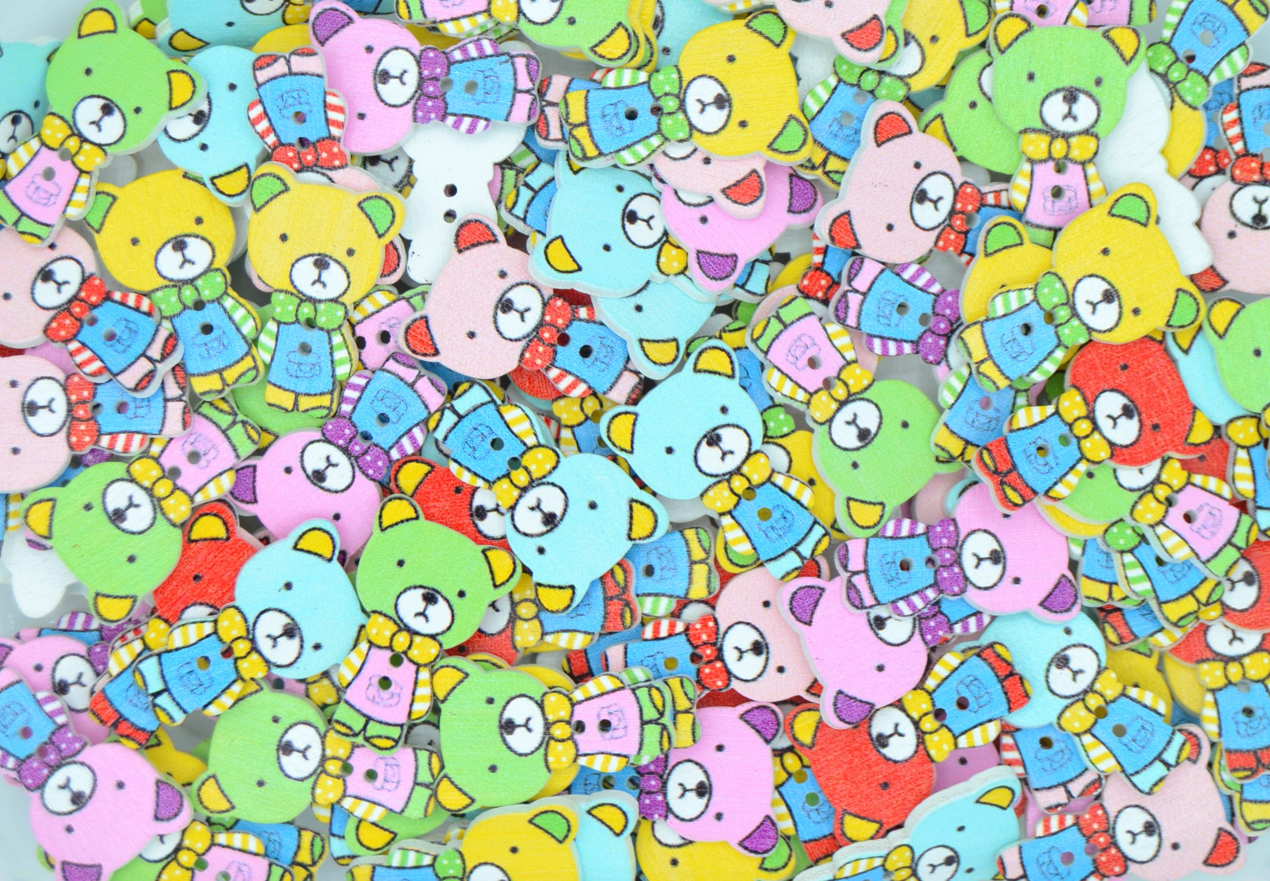 Childrens Character Printed Wooden Buttons (Teddy Bear Type 3 - 30mm)