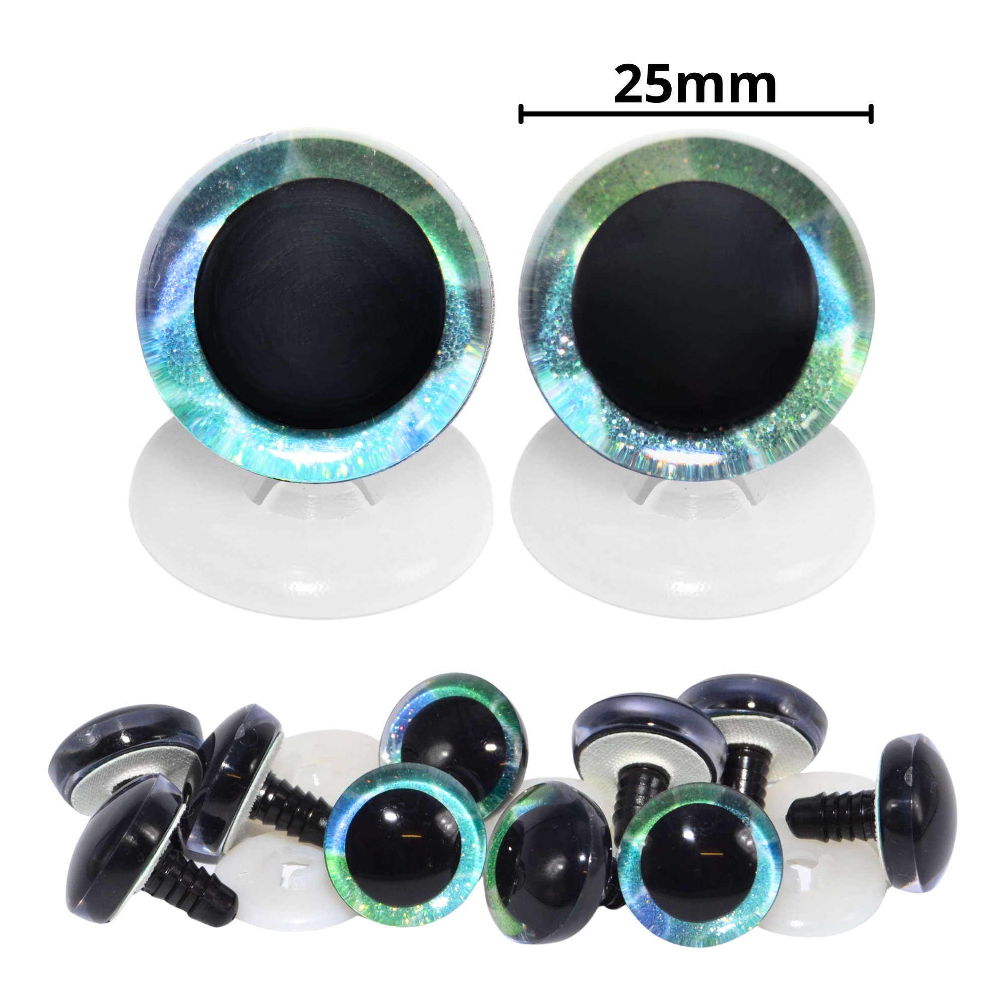 25mm Blue & Green 2 Tone 3D Glitter Eyes with Plastic Backs