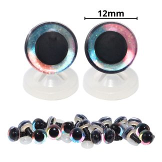 12mm Rainbow 2 Tone 3D Glitter Eyes with Plastic Backs