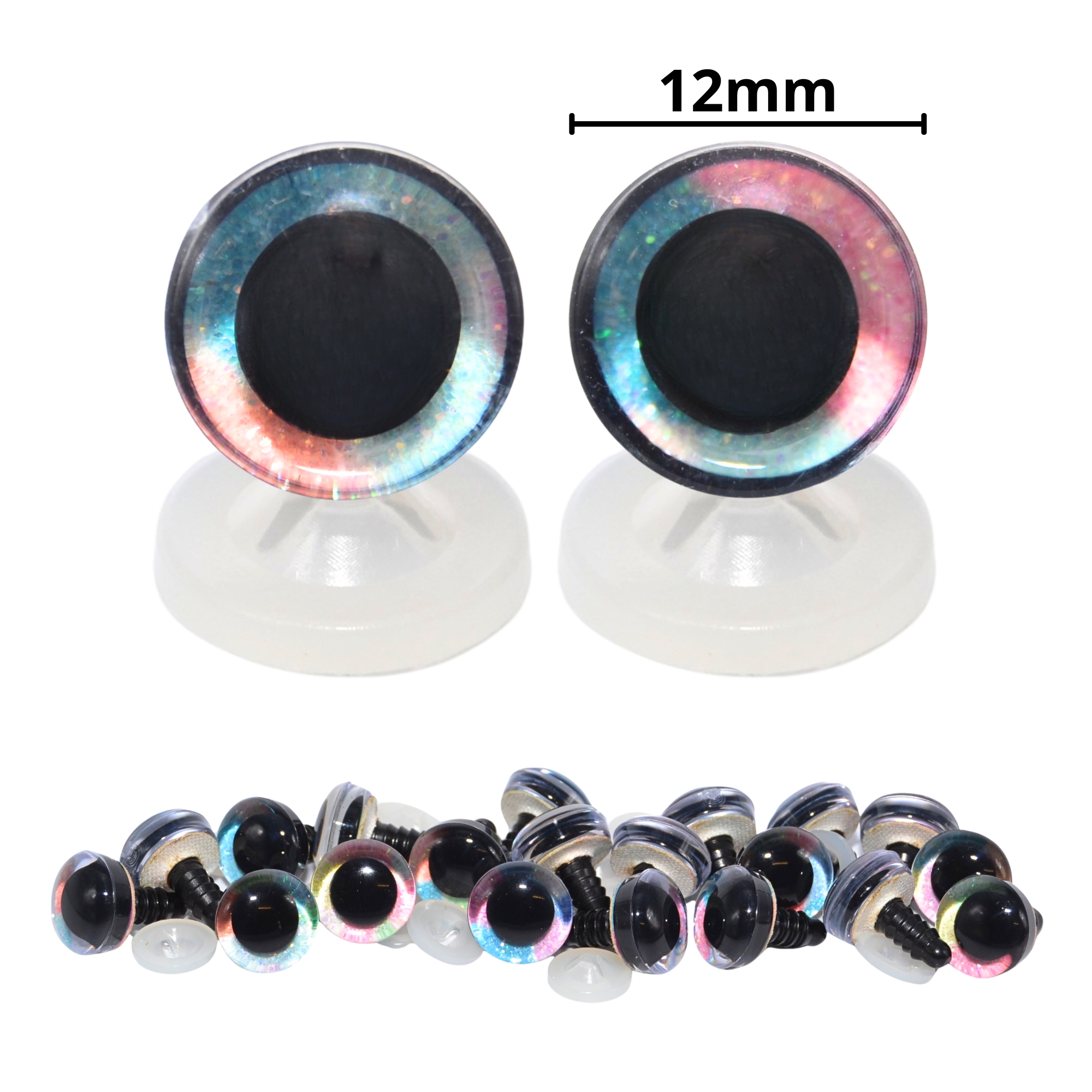 12mm Rainbow 2 Tone 3D Glitter Eyes with Plastic Backs