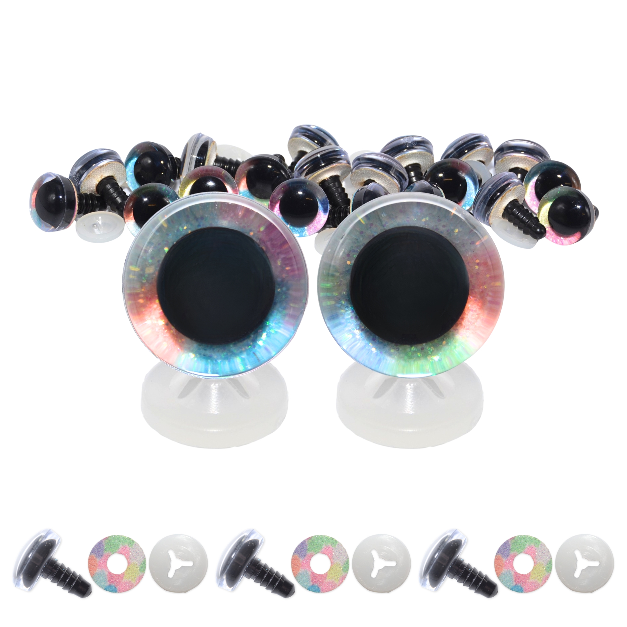 12mm Rainbow 2 Tone 3D Glitter Eyes with Plastic Backs - Image 2