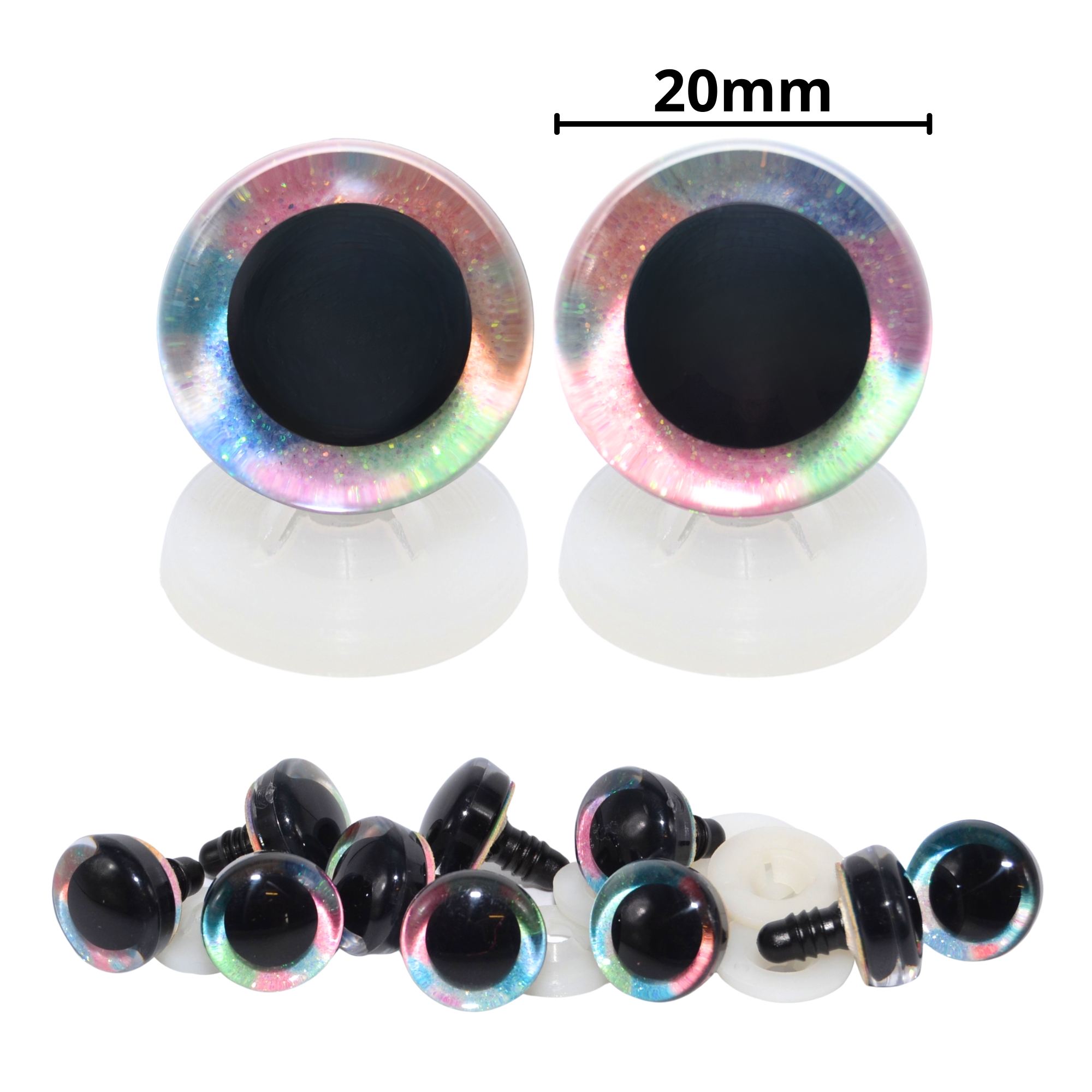 20mm Rainbow 2 Tone 3D Glitter Eyes with Plastic Backs