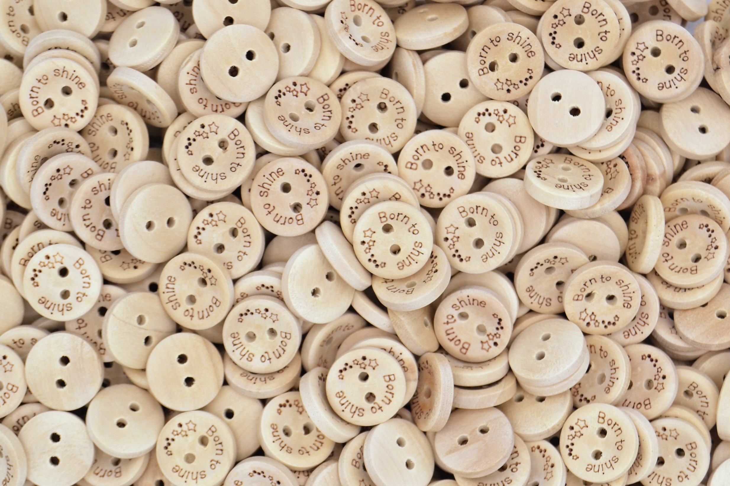 Printed Natural Wooden Buttons with Patterns or Quotes (Born to Shine - 15mm)
